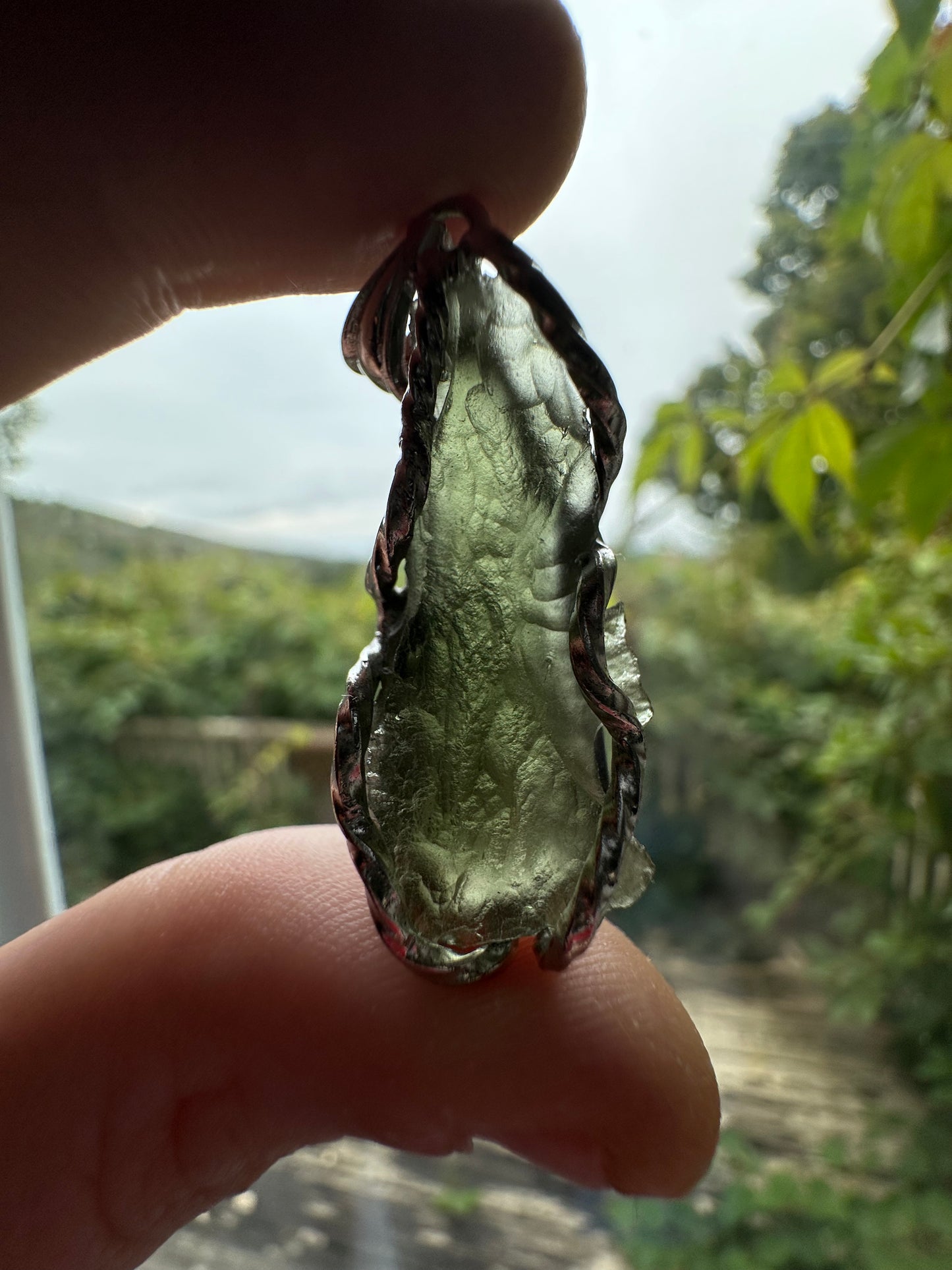 7.14g Raw Natural Moldavite Sterling Silver Pendant