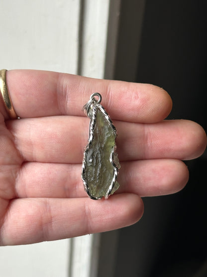 7.14g Raw Natural Moldavite Sterling Silver Pendant