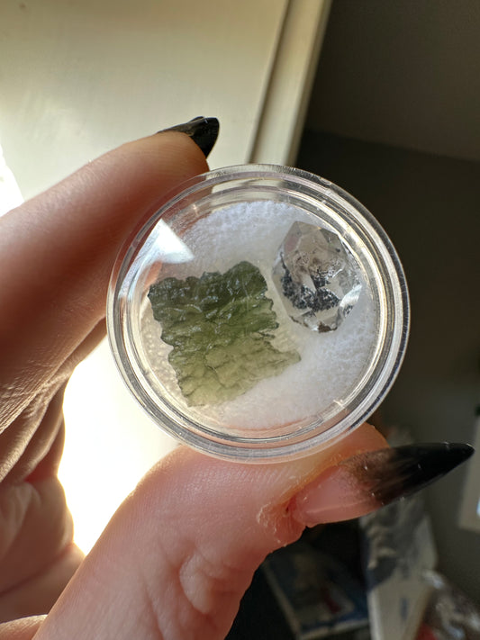 Raw Natural Moldavite & Herkimer Diamond Quartz Combo 6