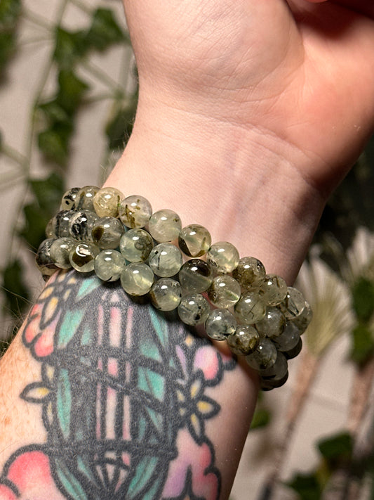 8mm Prehnite with Epidote Stretch Bracelet