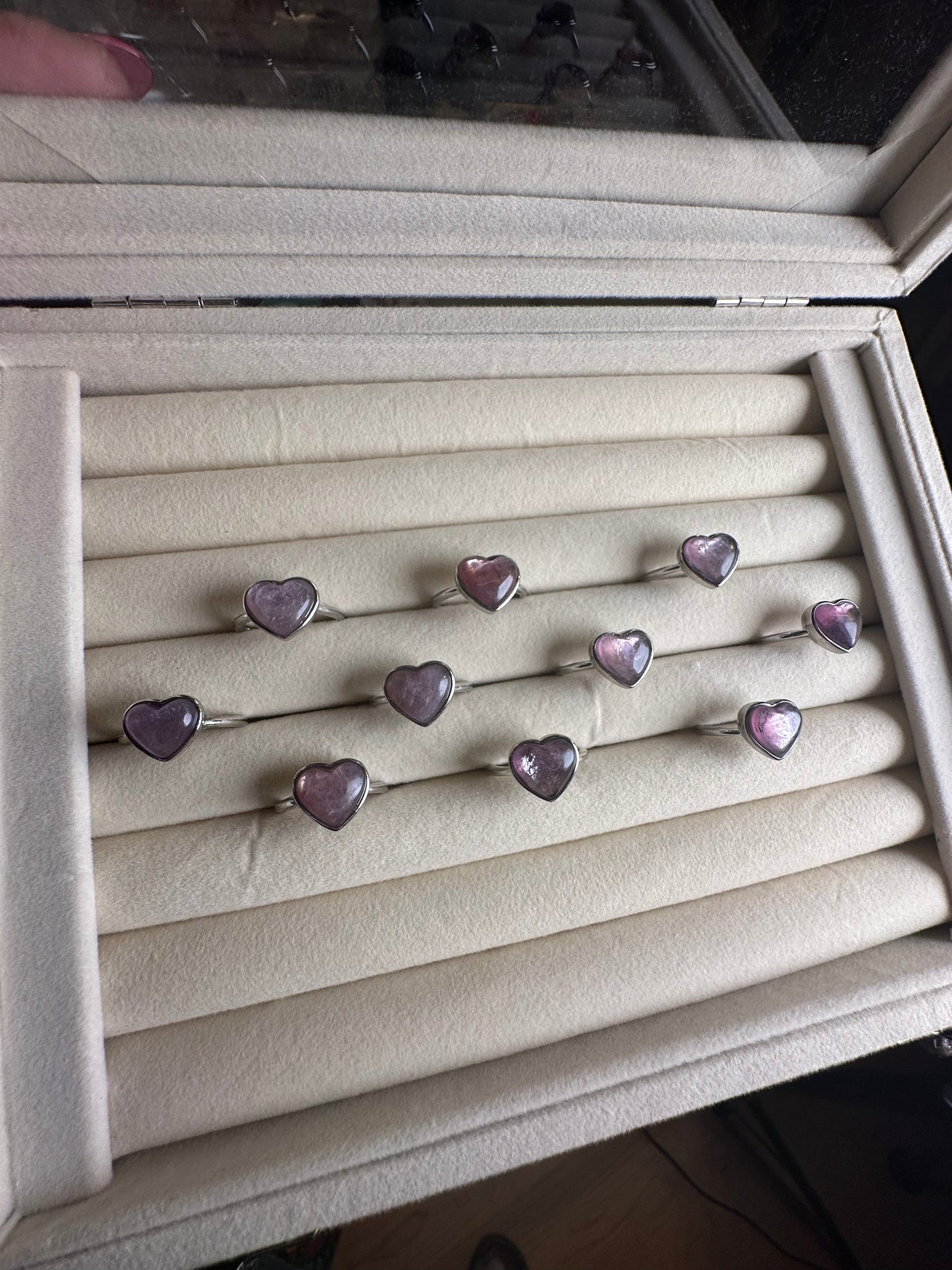 Adjustable Stainless Steel Lepidolite Mica Heart Ring