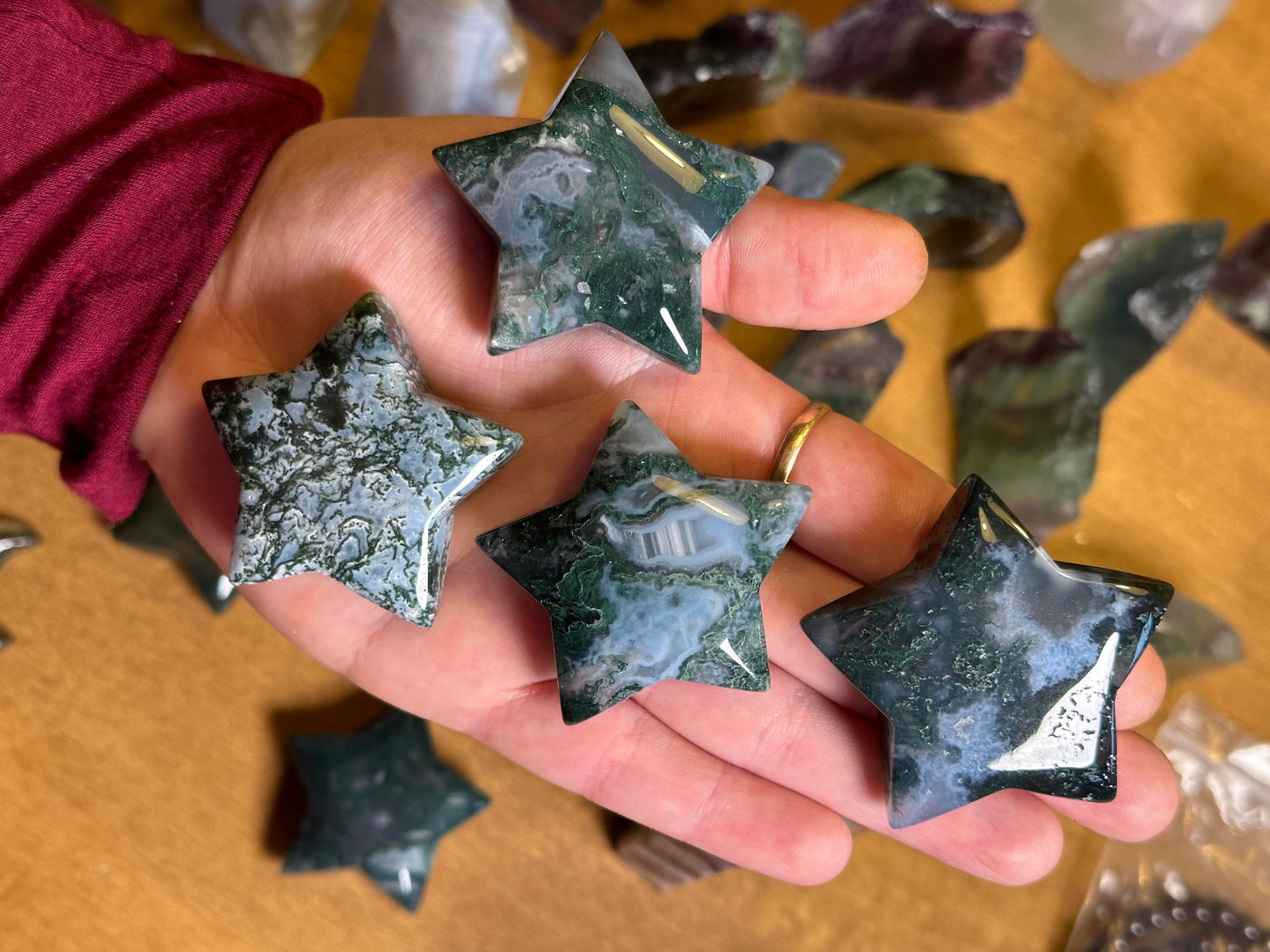 One (1) Moss Agate Star Carving