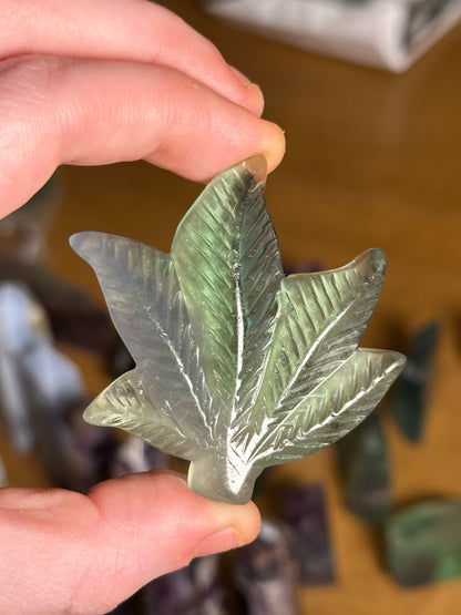 One (1) Fluorite Leaf Carving