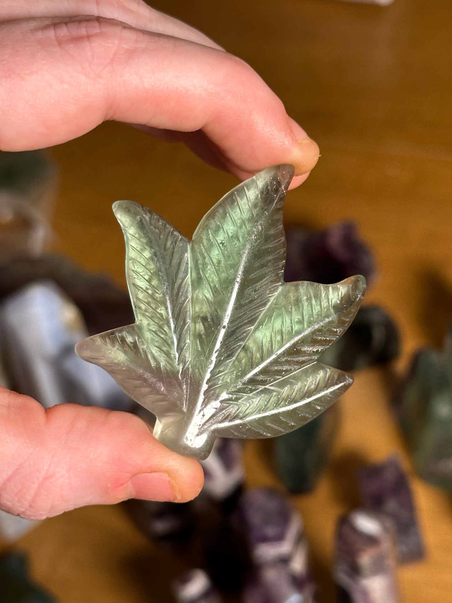 One (1) Fluorite Leaf Carving