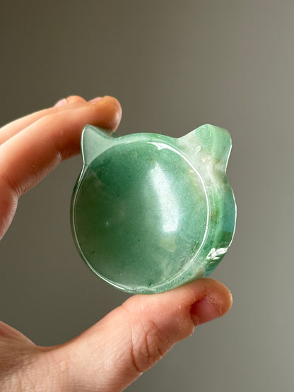One (1) Green Aventurine Cat Ear Mini Bowl Carving
